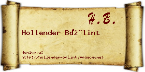 Hollender Bálint névjegykártya